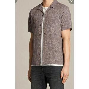 Allsaints Wasco Cotton Men's Shirt In Gray Size L Short Sleeve #WM1